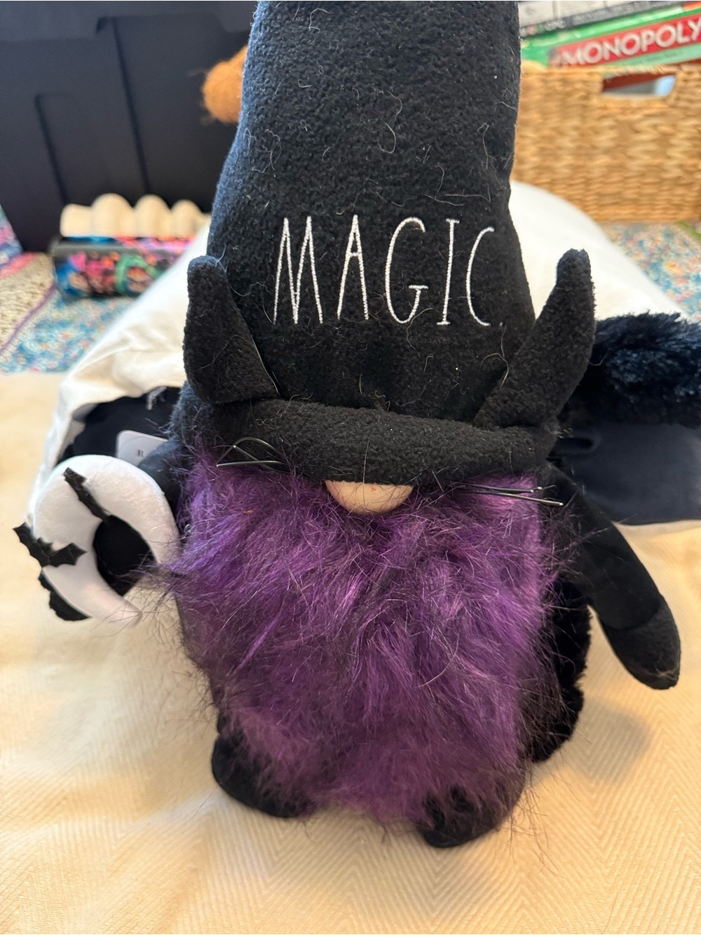 Magic Witch Gnome Rae Dunn large Plush - Black and Purple